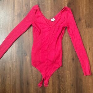 Abercrombie ribbed sweater bodysuit in hot pink